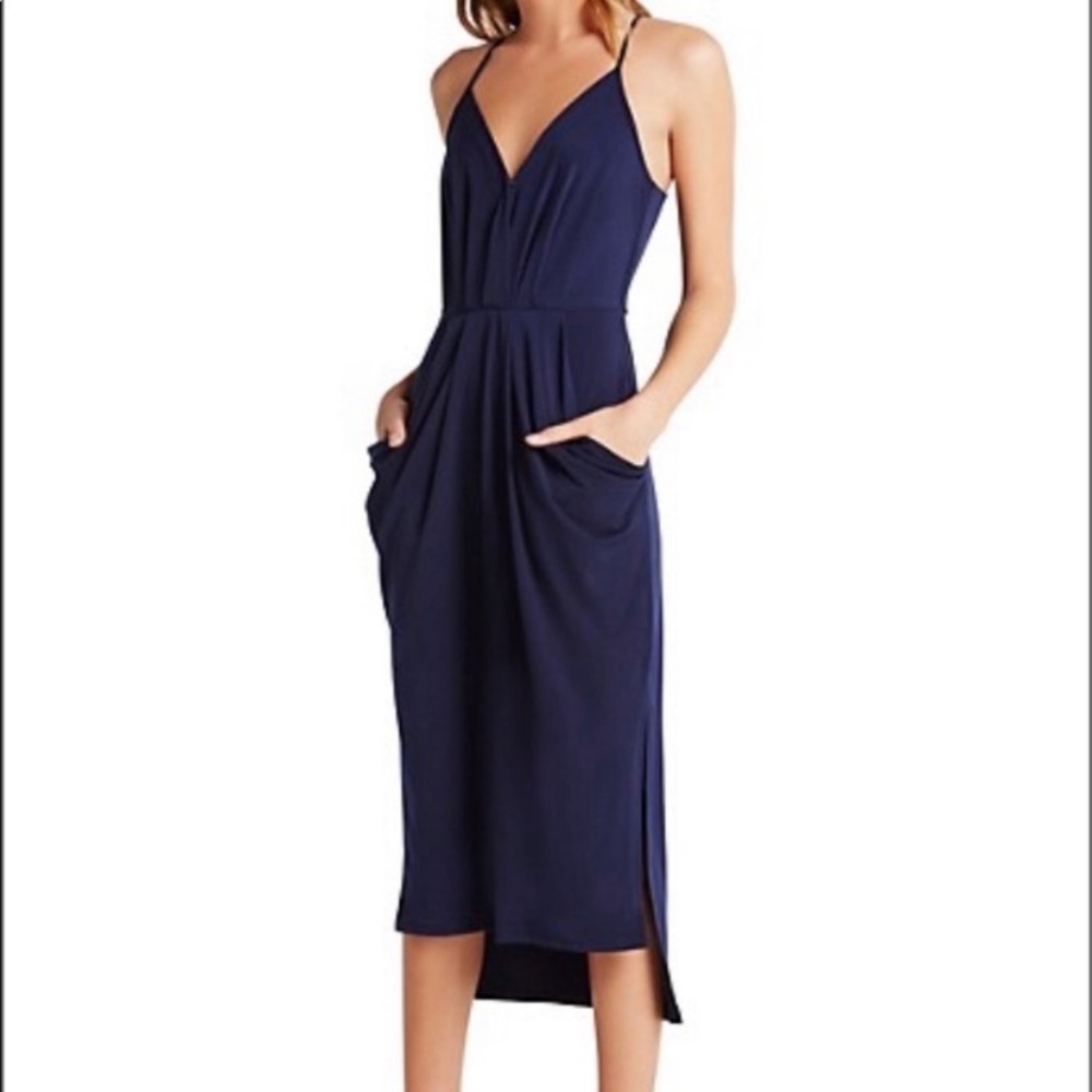 BCBG GENERATION FAUX WRAP MIDI DRESS.